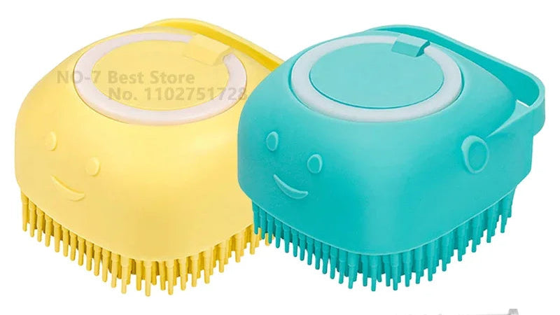 Dog Bathing Brush Pet Massage Brush Shampoo Dispenser Soft Silicone Brush Rubber Bristle for Dogs and Cats Shower Grooming Tool