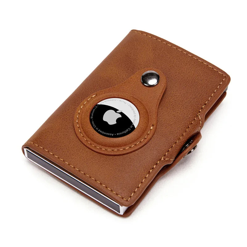 Airtag Men'S Wallet New Metal Aluminum Box Case Rfid Anti-Theft Swipe Credit Card Holder Genuine Leather Short Zipper Coin Purse