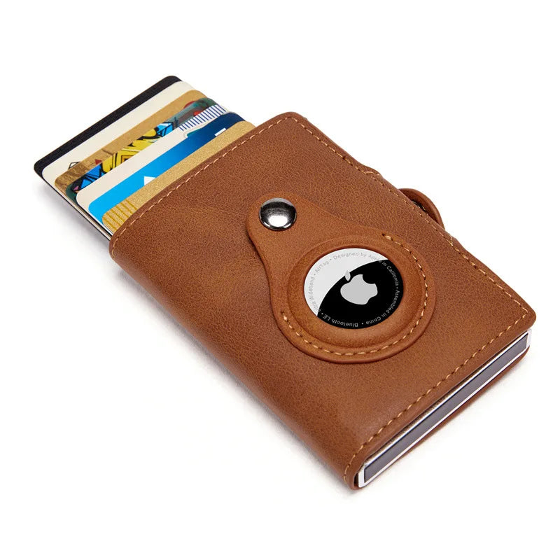 Airtag Men'S Wallet New Metal Aluminum Box Case Rfid Anti-Theft Swipe Credit Card Holder Genuine Leather Short Zipper Coin Purse