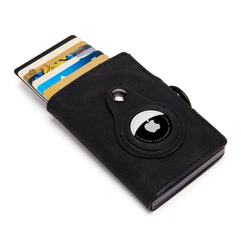 Airtag Men'S Wallet New Metal Aluminum Box Case Rfid Anti-Theft Swipe Credit Card Holder Genuine Leather Short Zipper Coin Purse