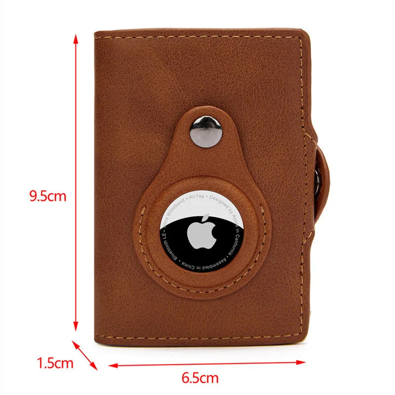 Airtag Men'S Wallet New Metal Aluminum Box Case Rfid Anti-Theft Swipe Credit Card Holder Genuine Leather Short Zipper Coin Purse