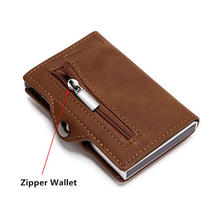 Airtag Men'S Wallet New Metal Aluminum Box Case Rfid Anti-Theft Swipe Credit Card Holder Genuine Leather Short Zipper Coin Purse