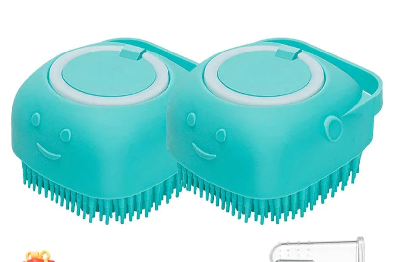 Dog Bathing Brush Pet Massage Brush Shampoo Dispenser Soft Silicone Brush Rubber Bristle for Dogs and Cats Shower Grooming Tool